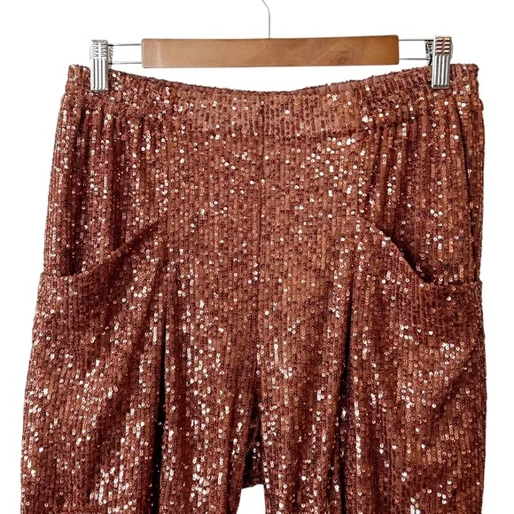 Free People Morelia Sequin Joggers Women’s SZ Medium in Metallic Bronze - Picture 4 of 8